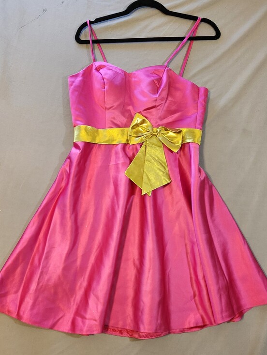 Dresses & Skirts - Pink Satin Party Dress with Gold Tone Bow